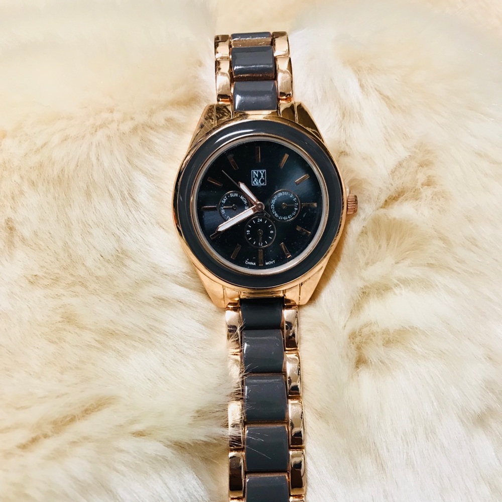Gray and rose gold watch
